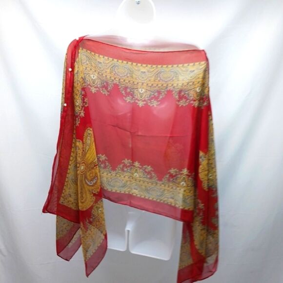 Luxurious Red and Gold Sheer Scarf Wrap - Picture 2 of 8